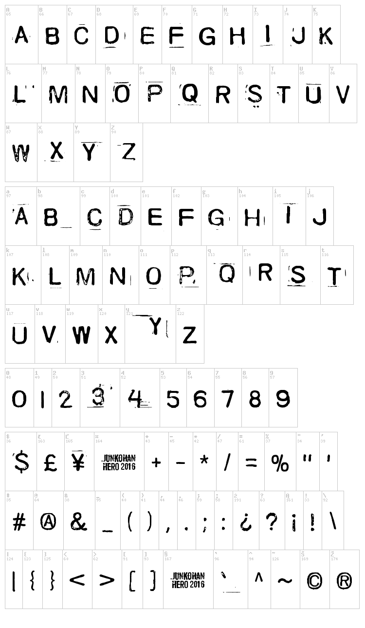Skriik! Electro-mechanical machine font map